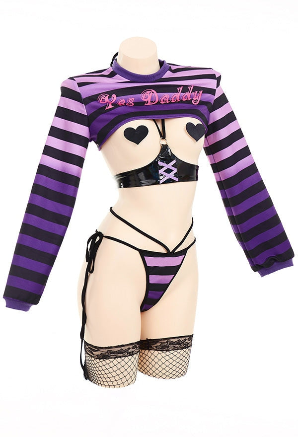 Gothic Yes Daddy Striped Set - Purple / S - ab/dl, abdl, adult babies, baby, body suits