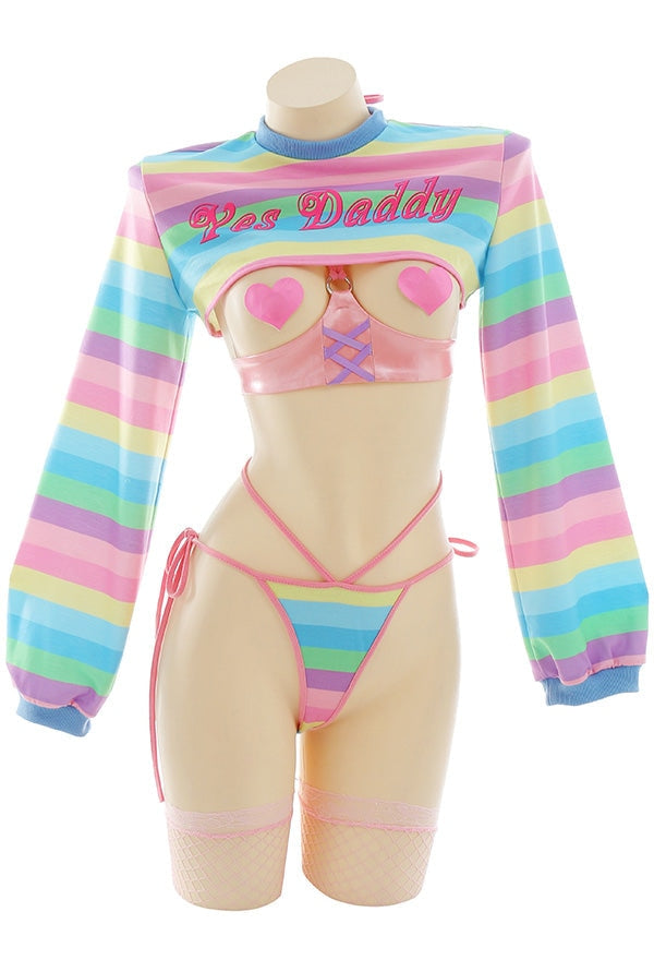 Gothic Yes Daddy Striped Set - Rainbow / S - ab/dl, abdl, adult babies, baby, body suits