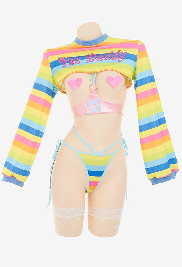 Gothic Yes Daddy Striped Set - Yellow / S - ab/dl, abdl, adult babies, baby, body suits