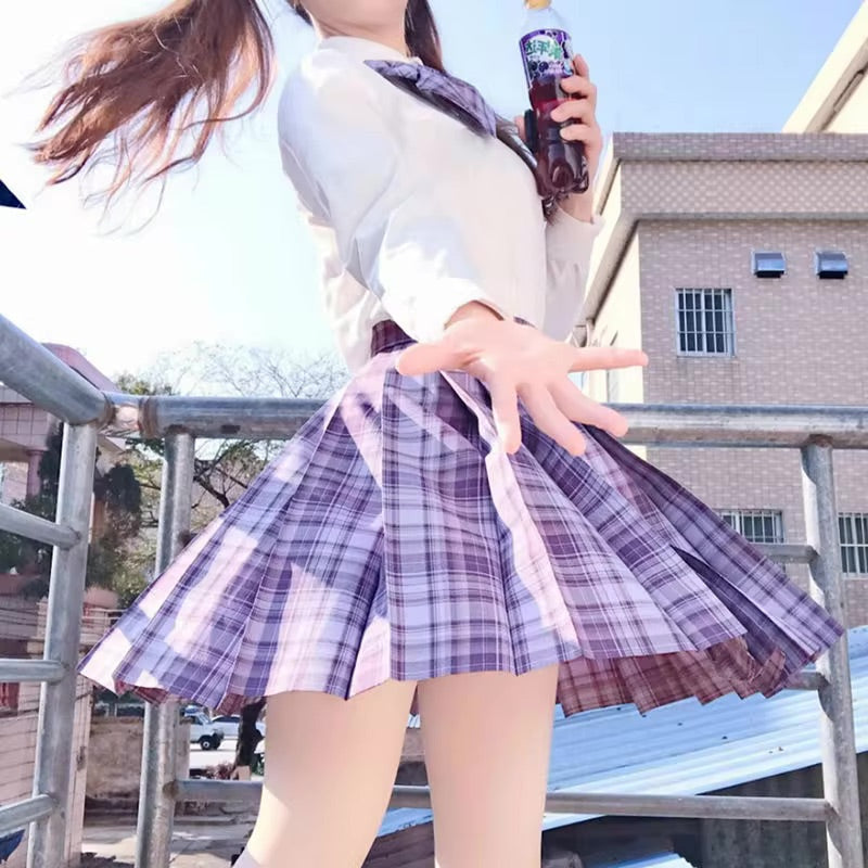 Grape Soda Princess Skirt - grape soda, high waist, waisted, plaid skirt, pleated skirt