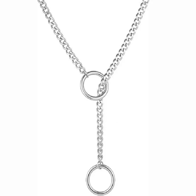 Heart O-Ring Silver Collar & Leash Chain Necklace Set