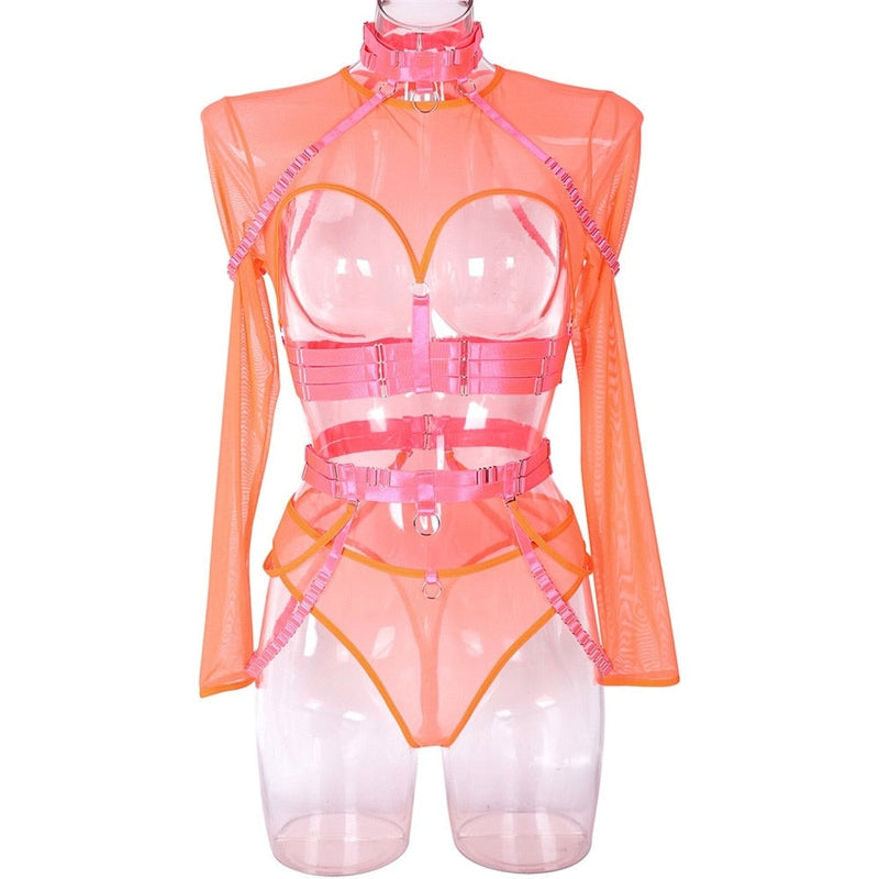 Hot n Heavy Mesh Set - harness set, harnesses, lingerie, lingerie nipple covers