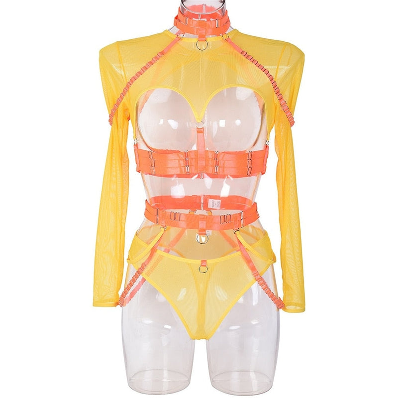 Hot n Heavy Mesh Set - harness set, harnesses, lingerie, lingerie nipple covers