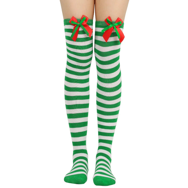 Holiday Christmas Pompom Thigh High Stockings Socks