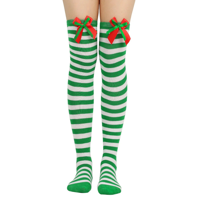 Holiday Christmas Pompom Thigh High Stockings Socks