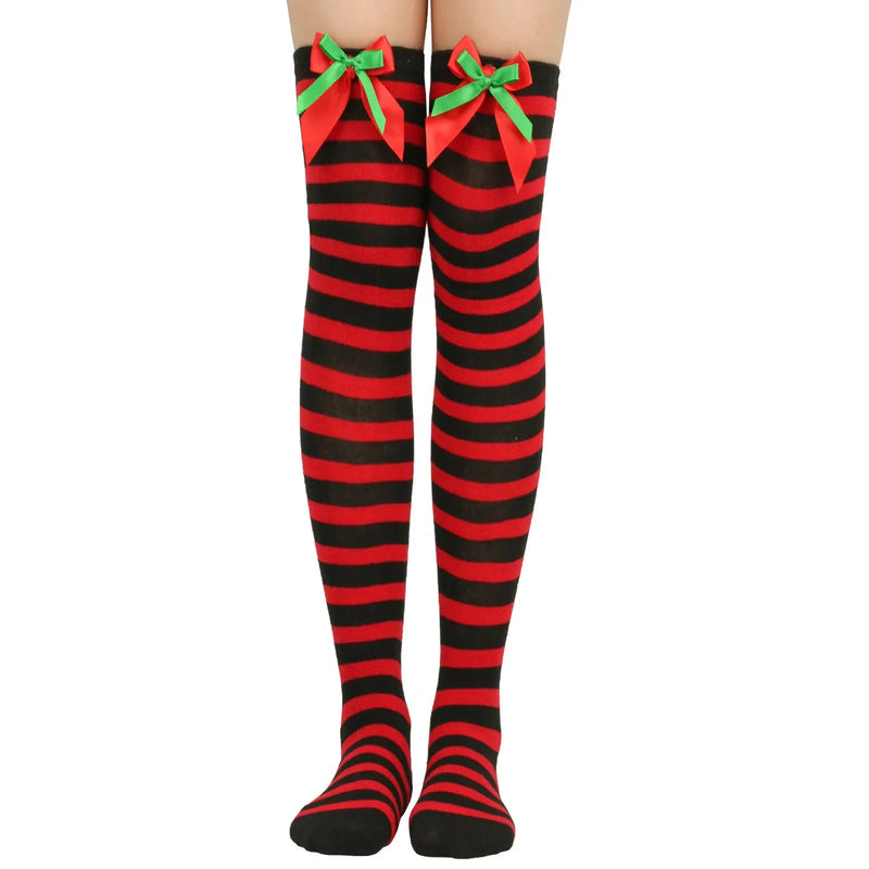 Holiday Christmas Pompom Thigh High Stockings Socks