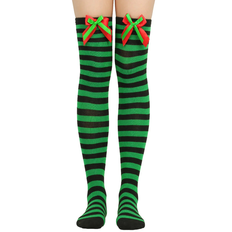 Holiday Christmas Pompom Thigh High Stockings Socks