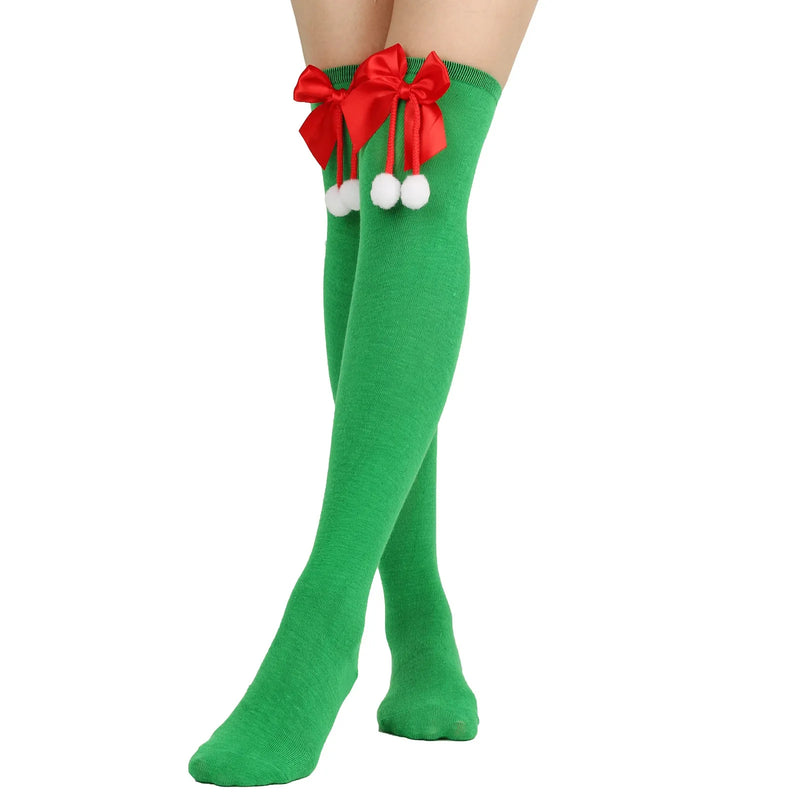 Holiday Christmas Pompom Thigh High Stockings Socks