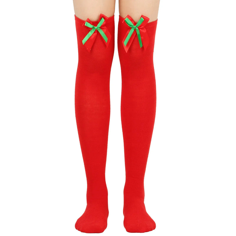 Holiday Christmas Pompom Thigh High Stockings Socks