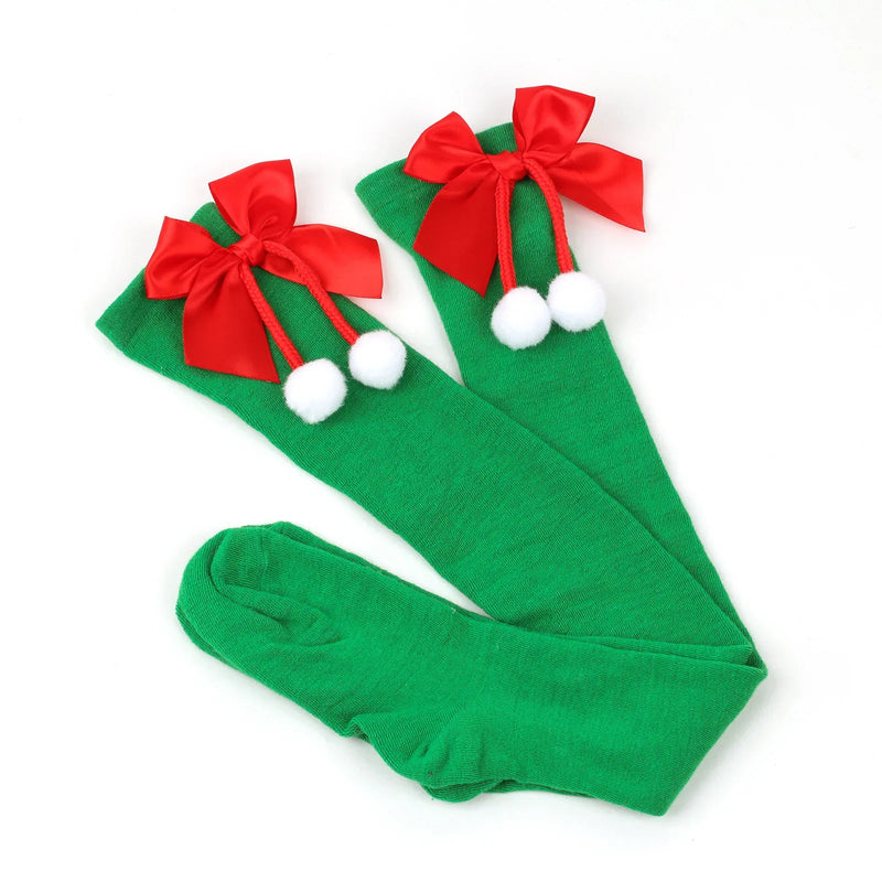 Holiday Christmas Pompom Thigh High Stockings Socks