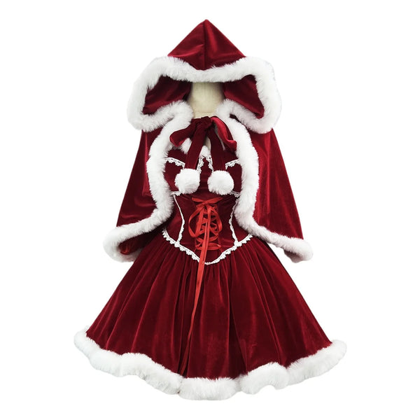 Holiday Christmas Red Riding Hood Outfit Dress Set Plus Size Up To 5XL