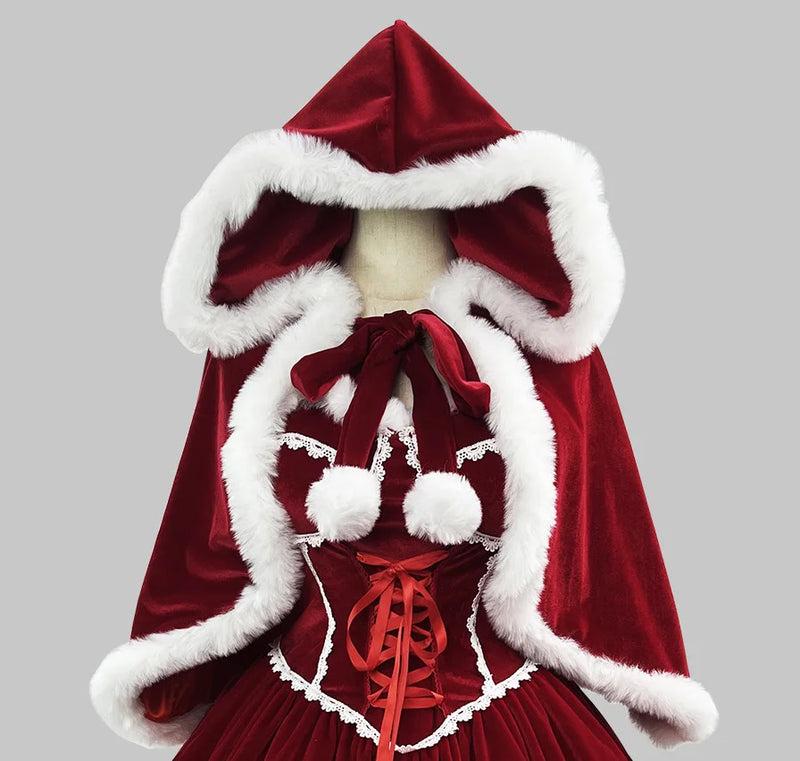 Holiday Christmas Red Riding Hood Outfit Dress Set Plus Size Up To 5XL