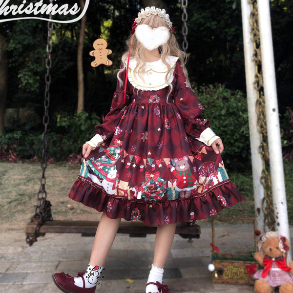 Holiday Wishes Lolita Dress - bows, christmas dress, faux fur, holiday jsk