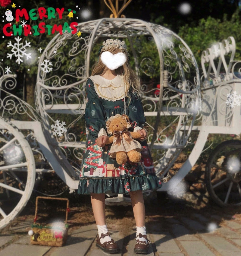 Holiday Wishes Lolita Dress - bows, christmas dress, faux fur, holiday jsk