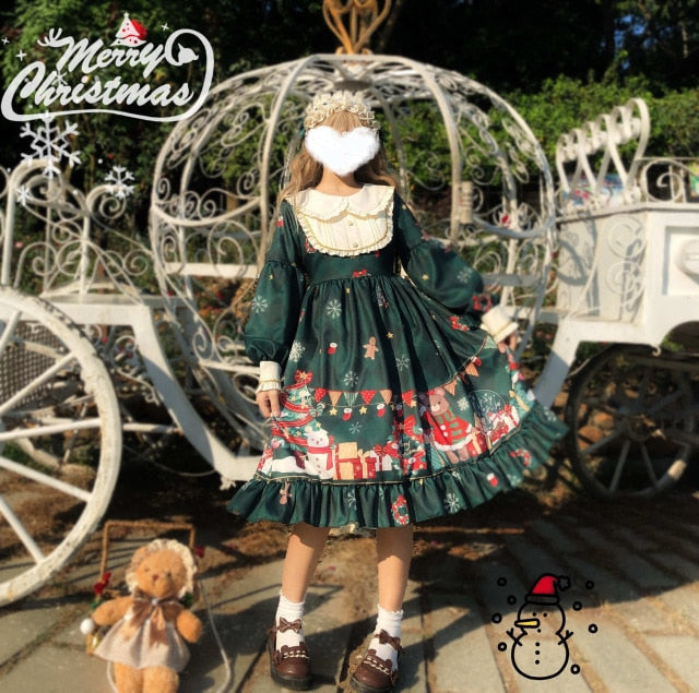 Holiday Wishes Lolita Dress - bows, christmas dress, faux fur, holiday jsk
