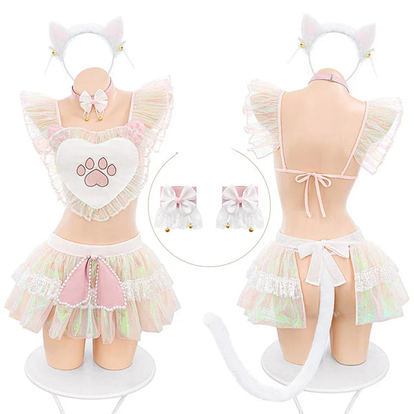 Holographic Neko Paw Maid Cosplay - Pink / One Size - cosplay, lingerie, lingerie set,