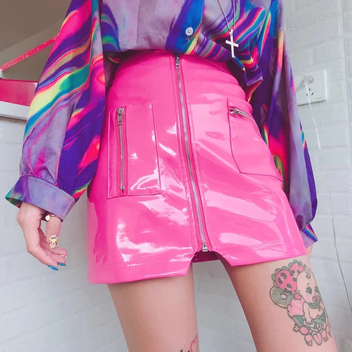 Hot Vinyl Miniskirt - cargo skirt, latex, latex little miniskirt