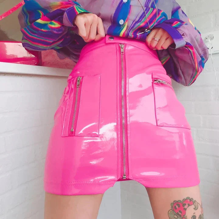 Hot Vinyl Miniskirt - cargo skirt, latex, latex little miniskirt