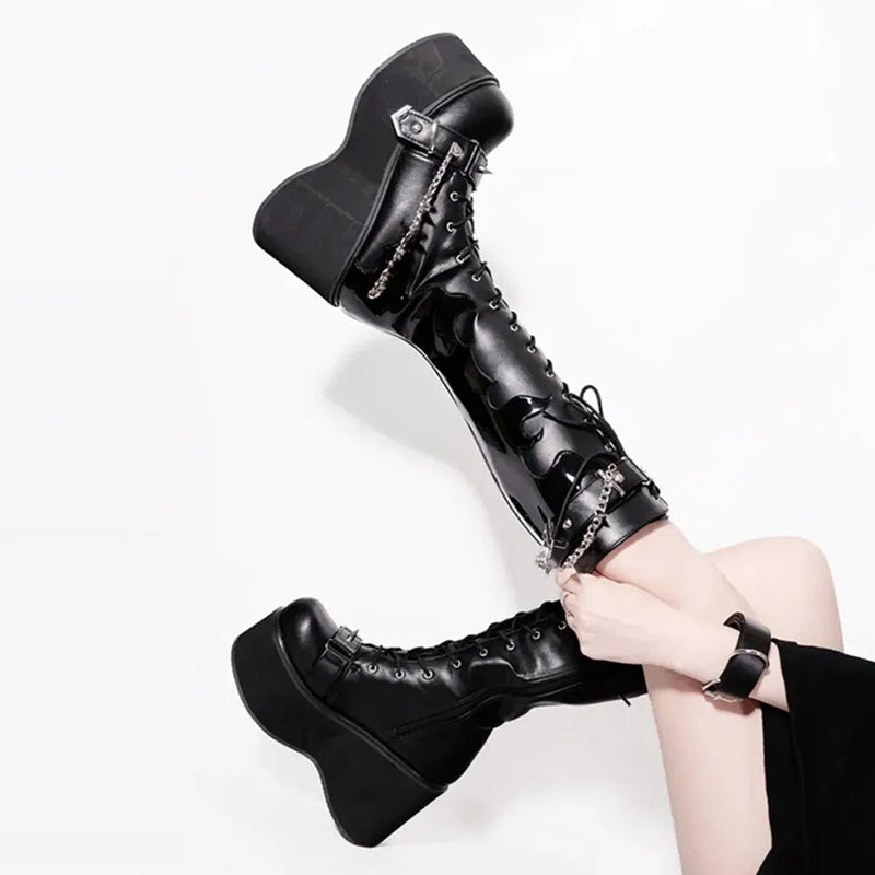 Inferno platform boots - chain - chains - footwear - goth - gothic