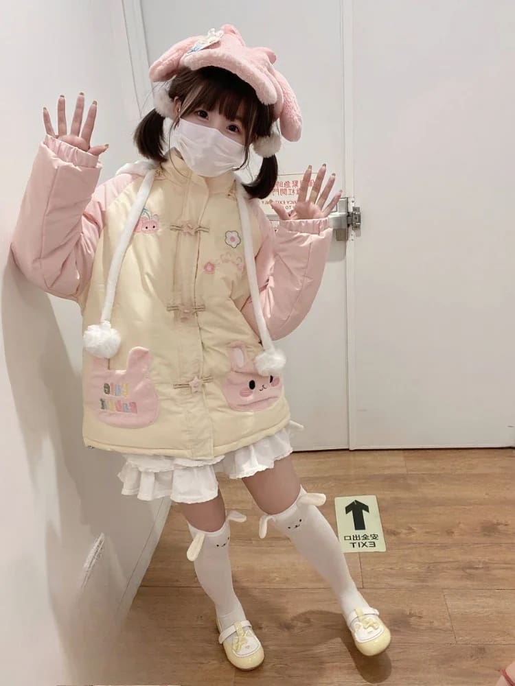 Kawaii Baby Bunny Pink Windbreaker Jacket Coat