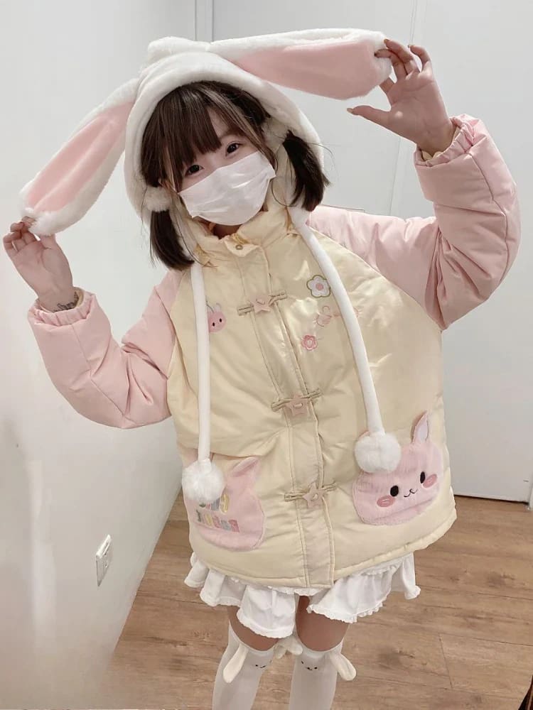 Kawaii Baby Bunny Pink Windbreaker Jacket Coat