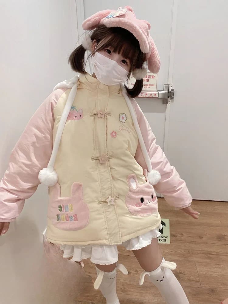 Kawaii Baby Bunny Pink Windbreaker Jacket Coat