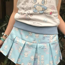 Kawaii Blue Pleated Playful Bunny Skirt