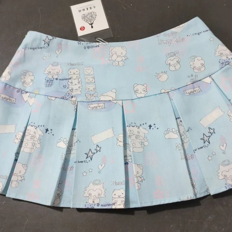 Kawaii Blue Pleated Playful Bunny Skirt