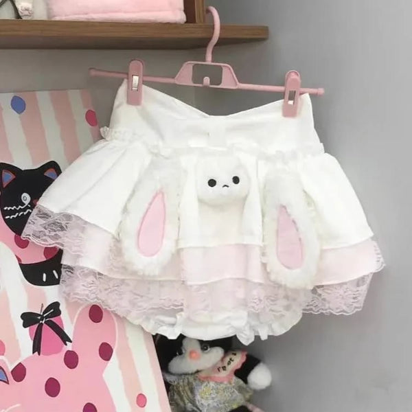 Kawaii Bunny Rabbit White Ear Plush Babydoll Skirt