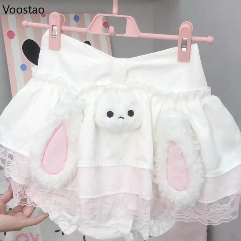 Kawaii Bunny Rabbit White Ear Plush Babydoll Skirt