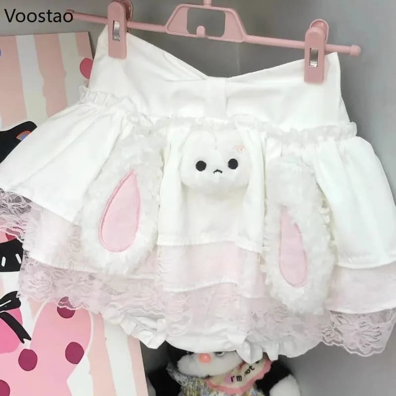 Kawaii Bunny Rabbit White Ear Plush Babydoll Skirt