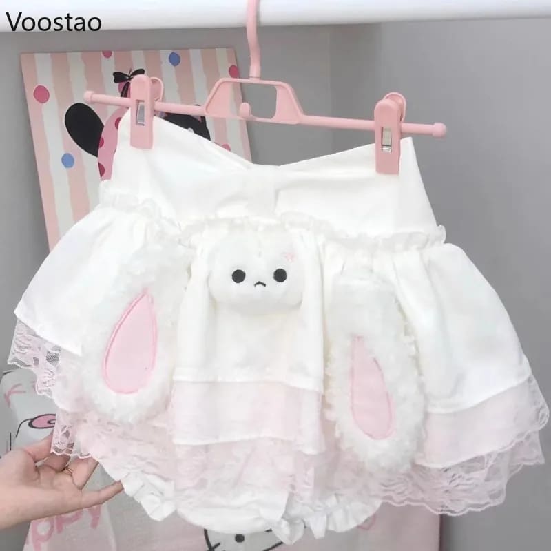 Kawaii Bunny Rabbit White Ear Plush Babydoll Skirt