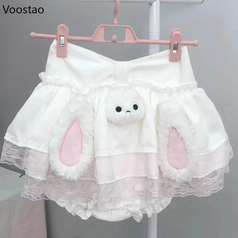 Kawaii Bunny Rabbit White Ear Plush Babydoll Skirt