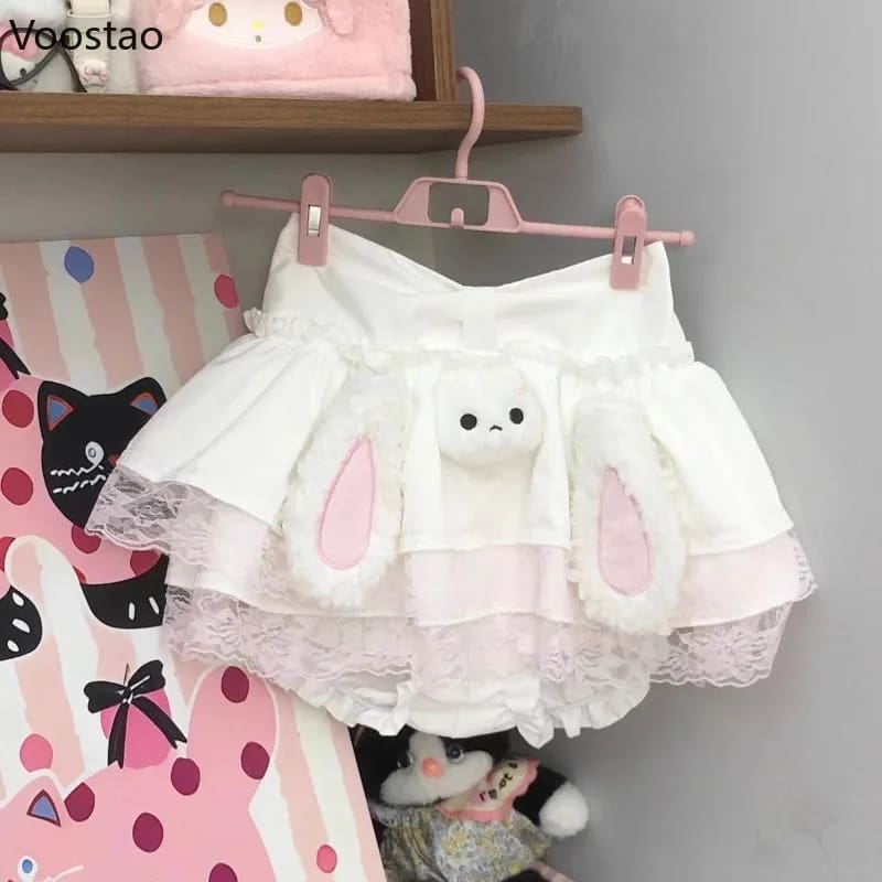 Kawaii Bunny Rabbit White Ear Plush Babydoll Skirt