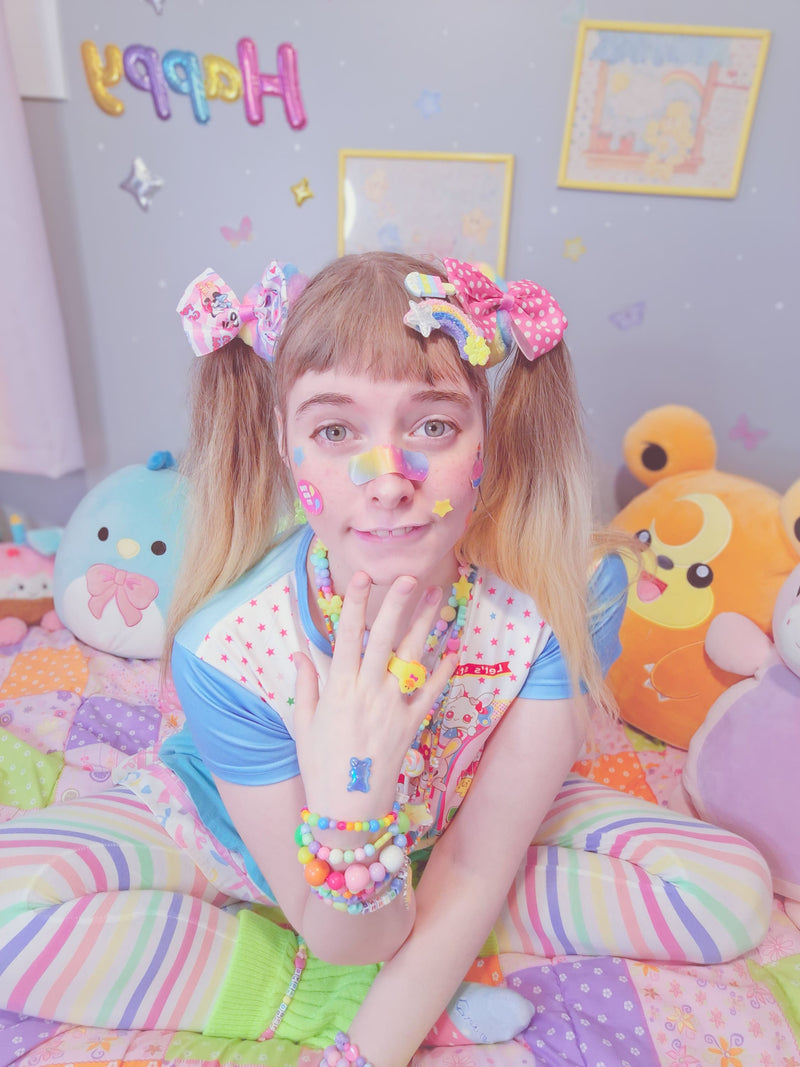 Candycore Button Down Kawaii Candycore Rainbow Party T-Shirt Top – DDLG Playground