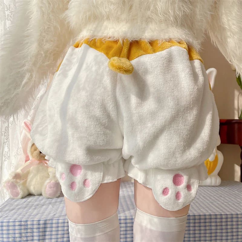 Kawaii Corgi Doge Dog Bloomers Shorts Yellow and White With Paws