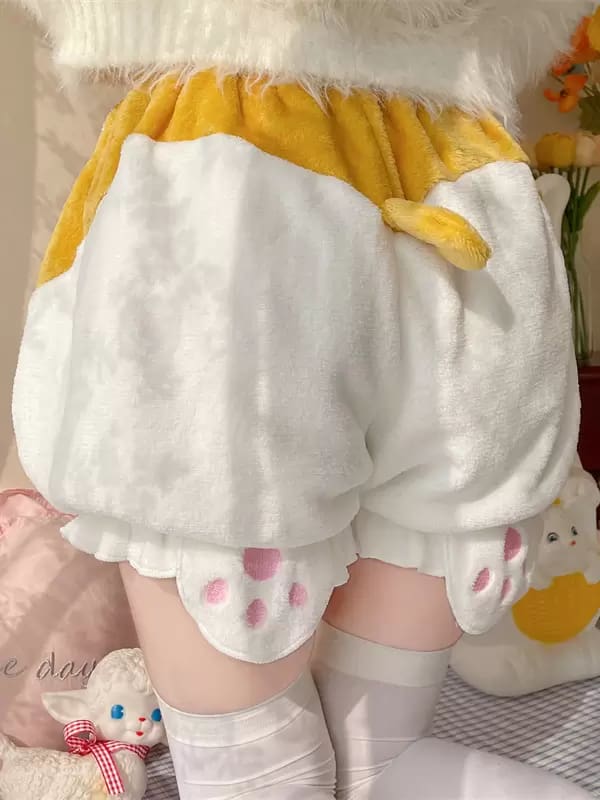 Kawaii Corgi Doge Dog Bloomers Shorts Yellow and White With Paws