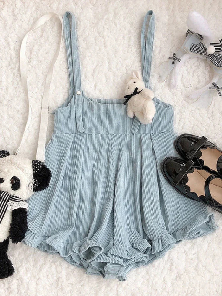 Kawaii Cozy Cotton Soft Suspender Shorts Coveralls