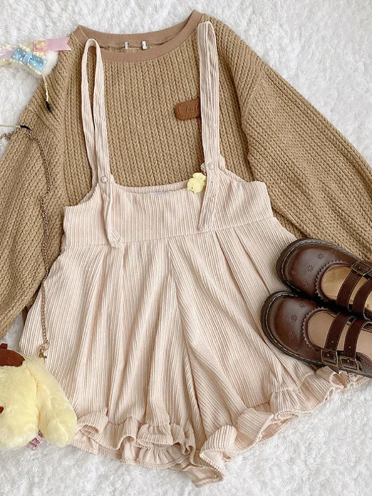 Kawaii Cozy Cotton Soft Suspender Shorts Coveralls