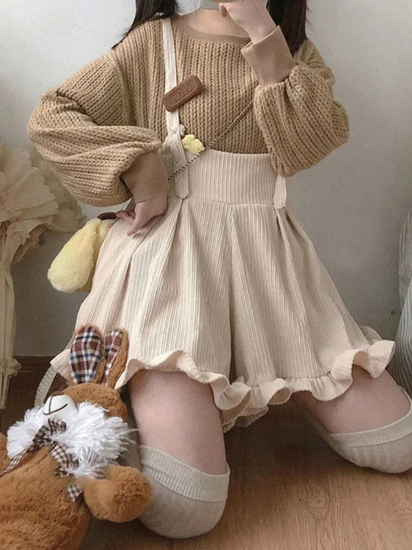 Kawaii Cozy Cotton Soft Suspender Shorts Coveralls