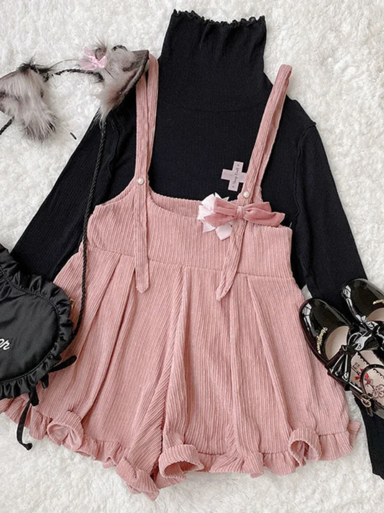 Kawaii Cozy Cotton Soft Suspender Shorts Coveralls