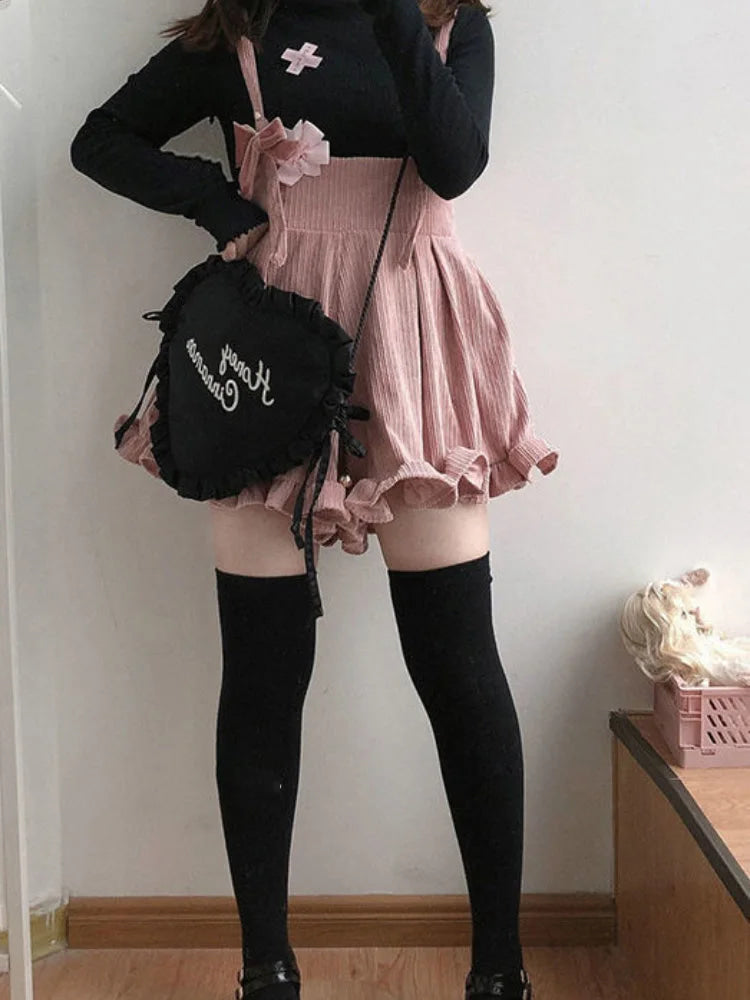 Kawaii Cozy Cotton Soft Suspender Shorts Coveralls