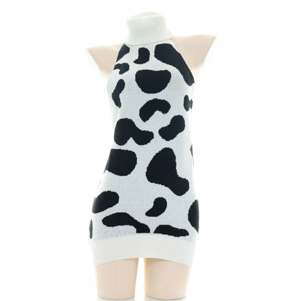 Kawaii Cozy Cow Print Knit Sweater Dress Virgin Killer