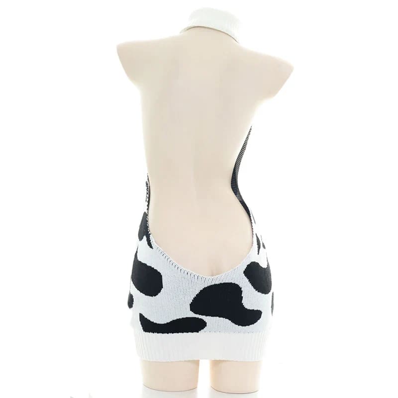 Kawaii Cozy Cow Print Knit Sweater Dress Virgin Killer