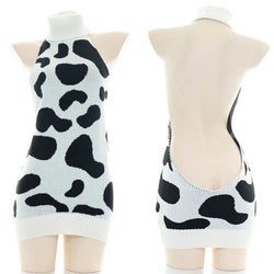 Kawaii Cozy Cow Print Knit Sweater Dress Virgin Killer