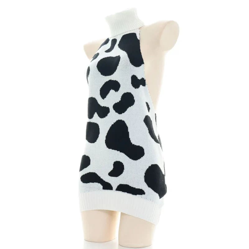 Kawaii Cozy Cow Print Knit Sweater Dress Virgin Killer