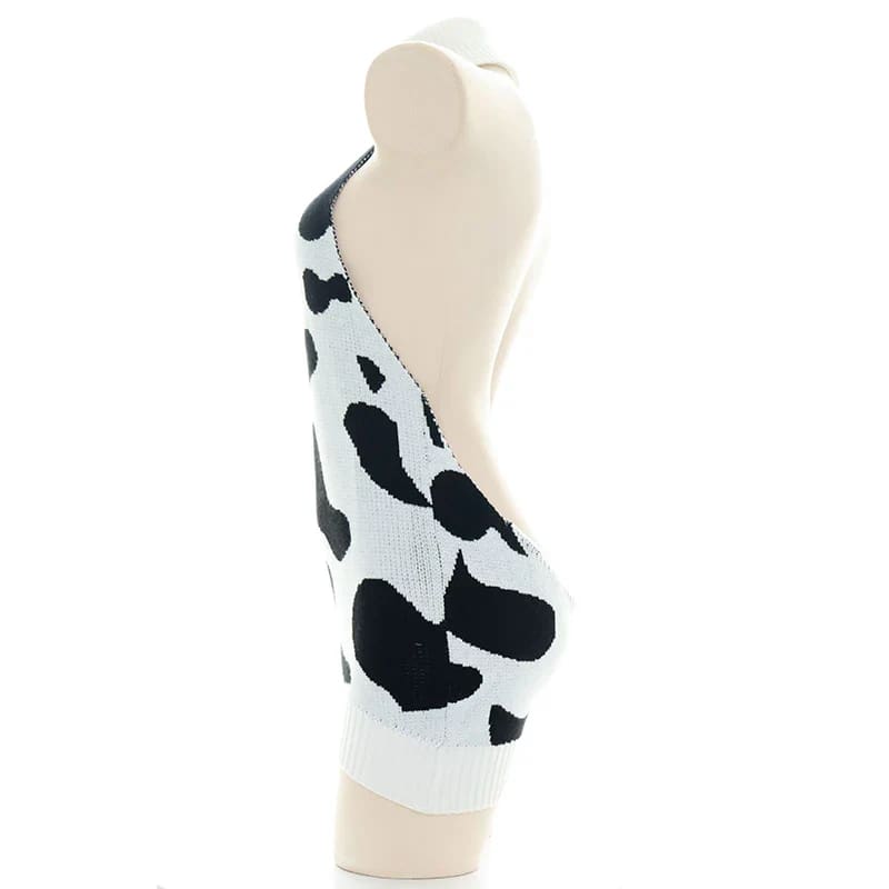 Kawaii Cozy Cow Print Knit Sweater Dress Virgin Killer