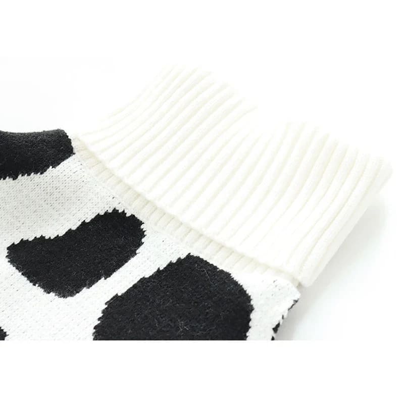 Kawaii Cozy Cow Print Knit Sweater Dress Virgin Killer