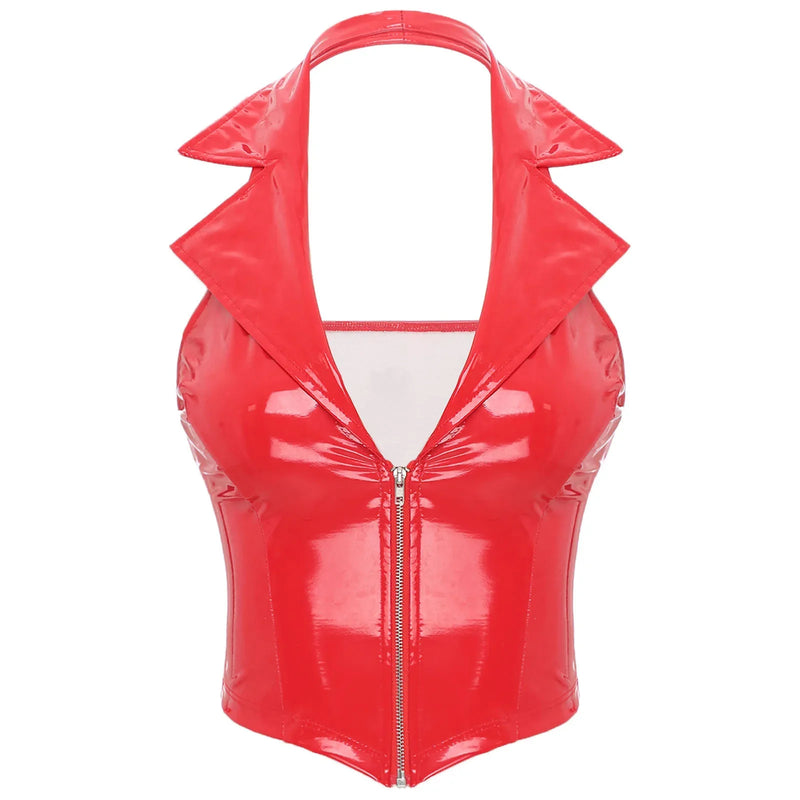 Kawaii Zip-Up Candy Pink Latex Vest Crop Top