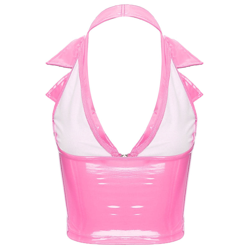 Kawaii Zip-Up Candy Pink Latex Vest Crop Top